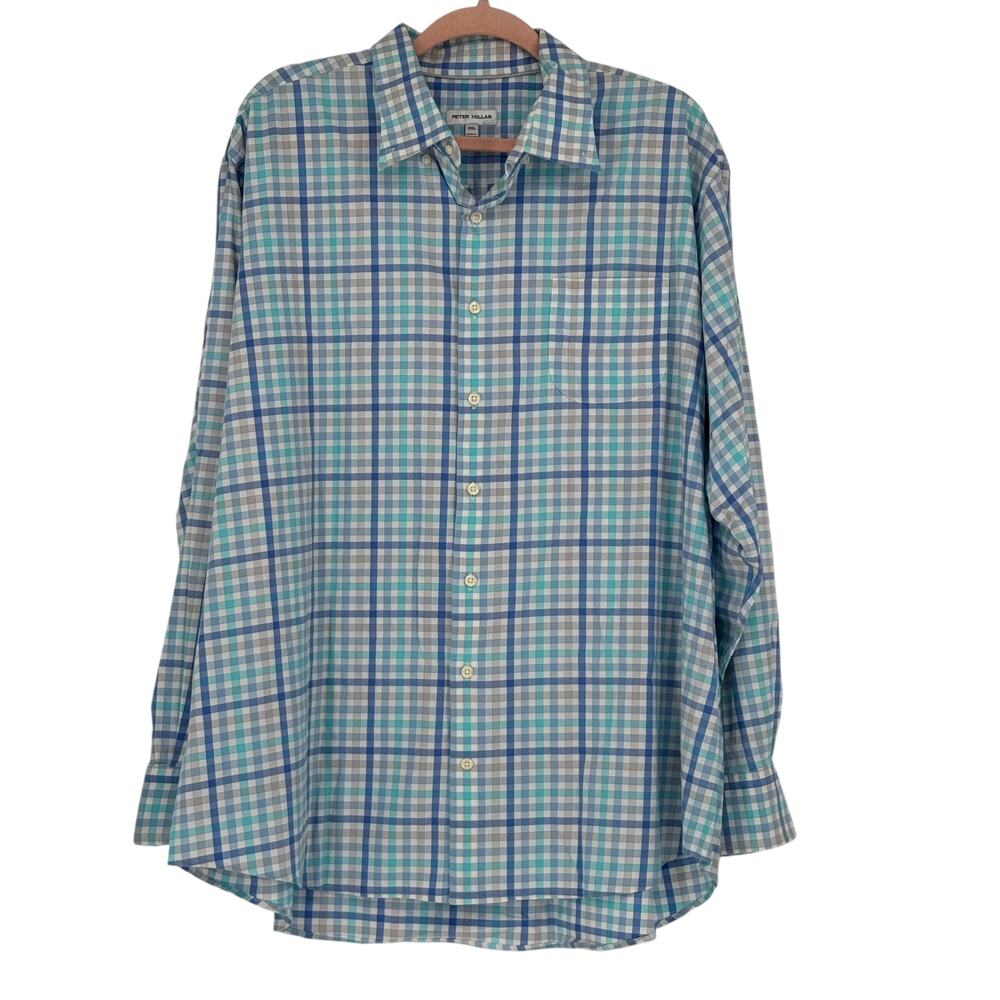 Peter Millar Men’s Walker Cotton Stretch Sport Shirt LS Blue Plaid XXL